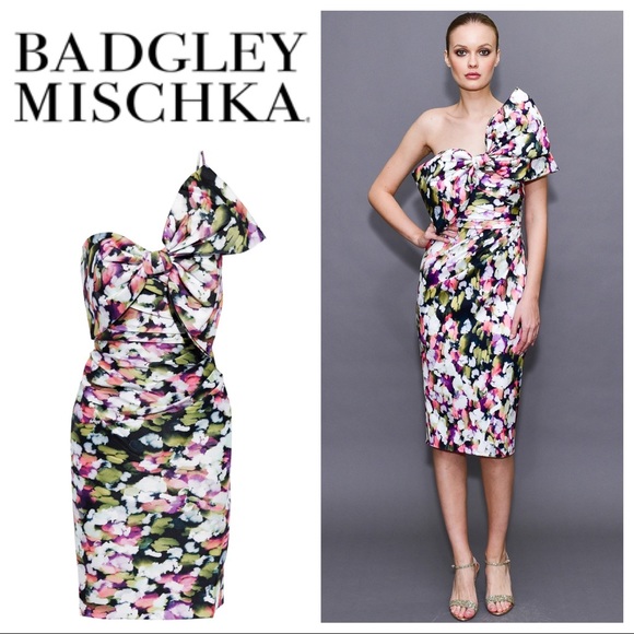 Badgley Mischka Dresses & Skirts - BADGLEY MISCHKA Floral Printed Bow Front Cocktail